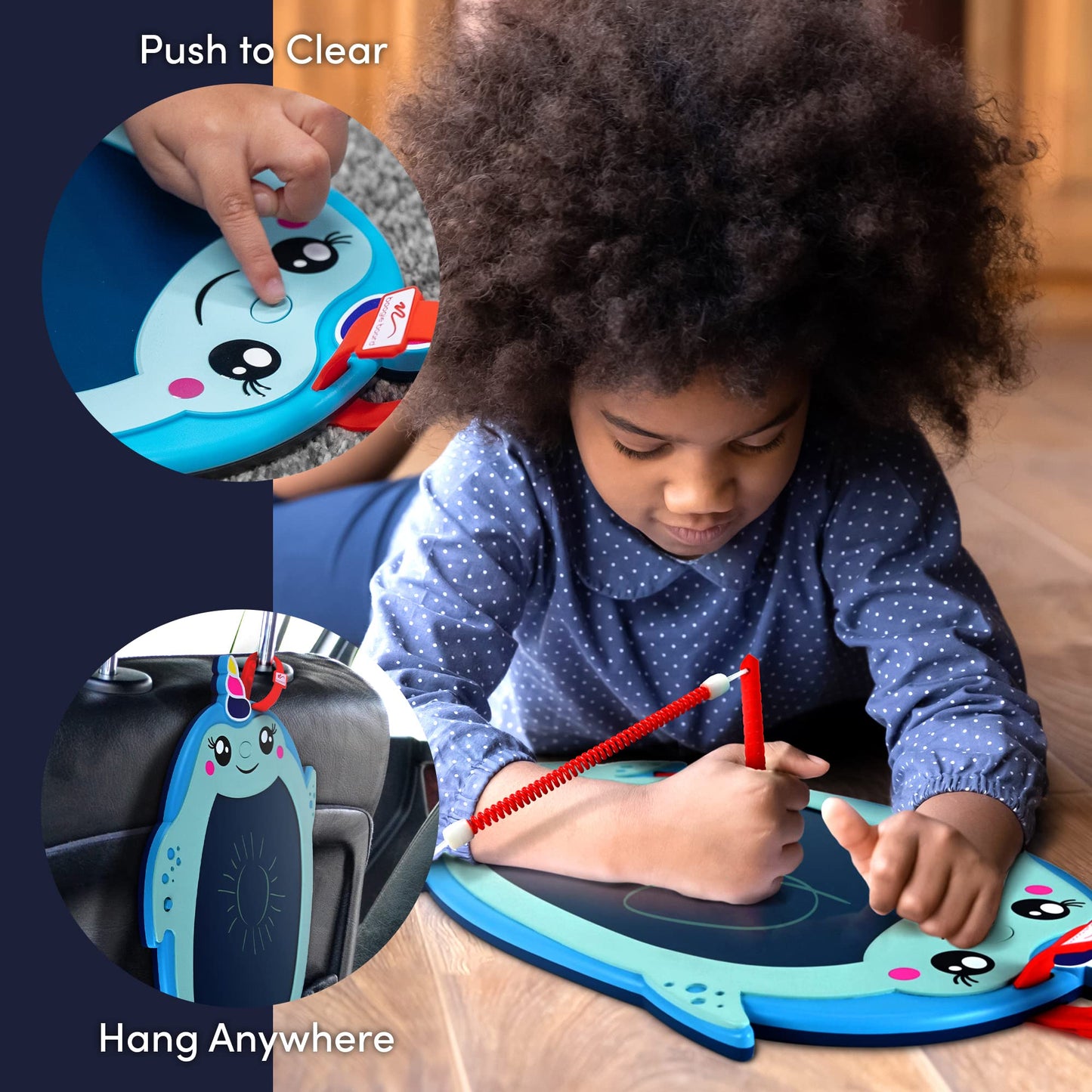 Boogie Board Kids Sketch Pals Portable Doodle Board With 9X6-Inch Writing Surface, Authentic Reusable Drawing Pad With Erase-Lock And Attached Stylus, Perfect For Travel, Kids 4+, Norah The Narwhal