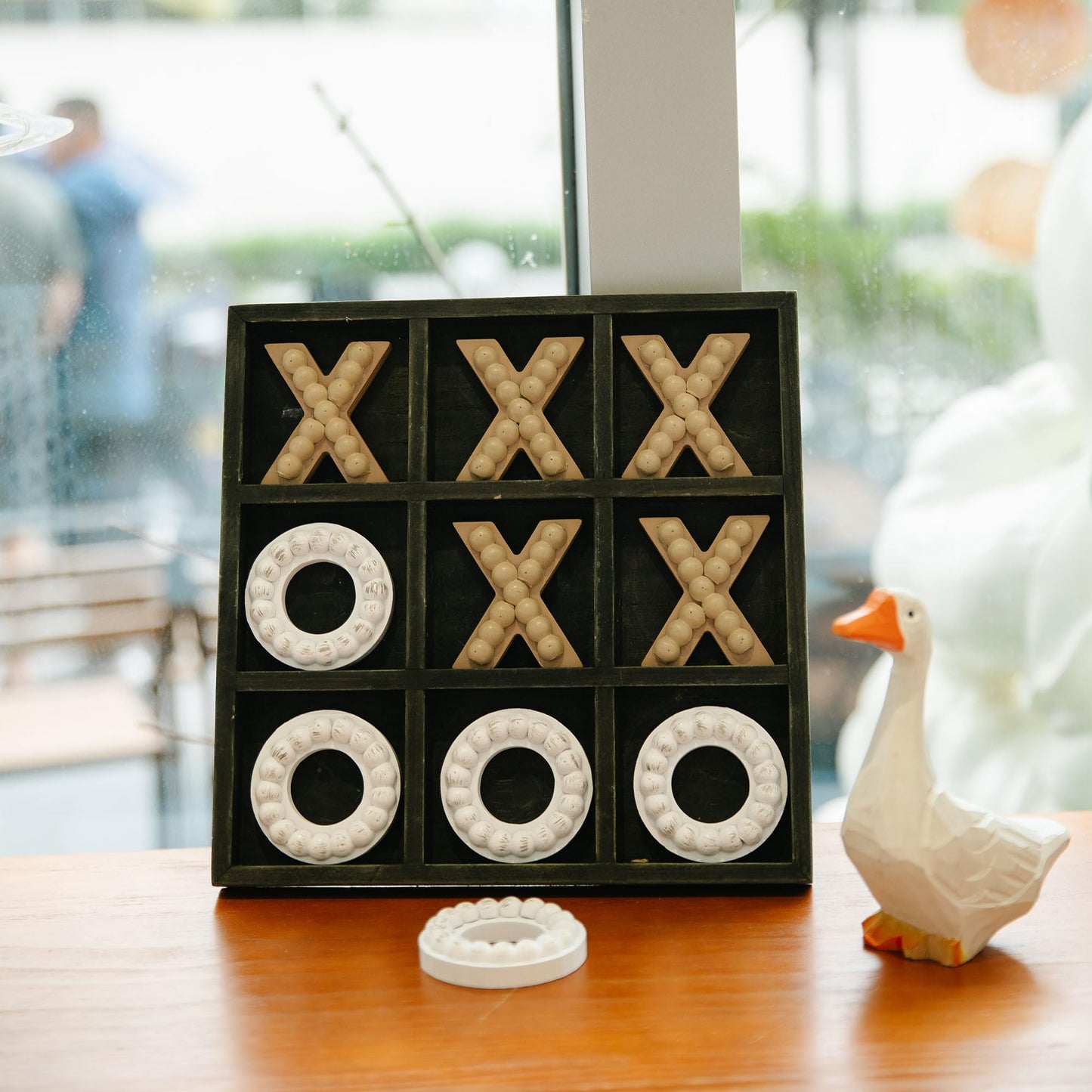 Genmous Wooden Tic Tac Toe Game Board For Seniors Family Indoor Game, 10.6 Inch Black Rustic Giant Tic Tac Toe Coffee Table Deco