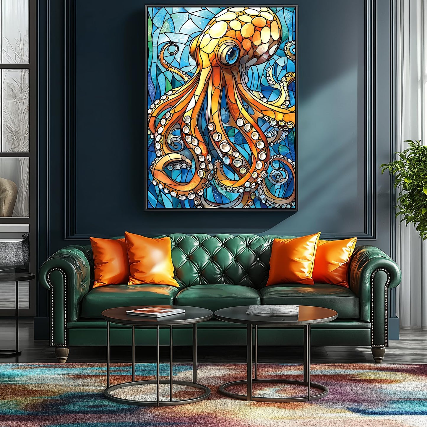 Blueforest 500 Piece Stained Glass Octopus Jigsaw Puzzle, 23" x 15", Cardboard, Blue-500 Piece, Ocean Art for Adults and Family Fun