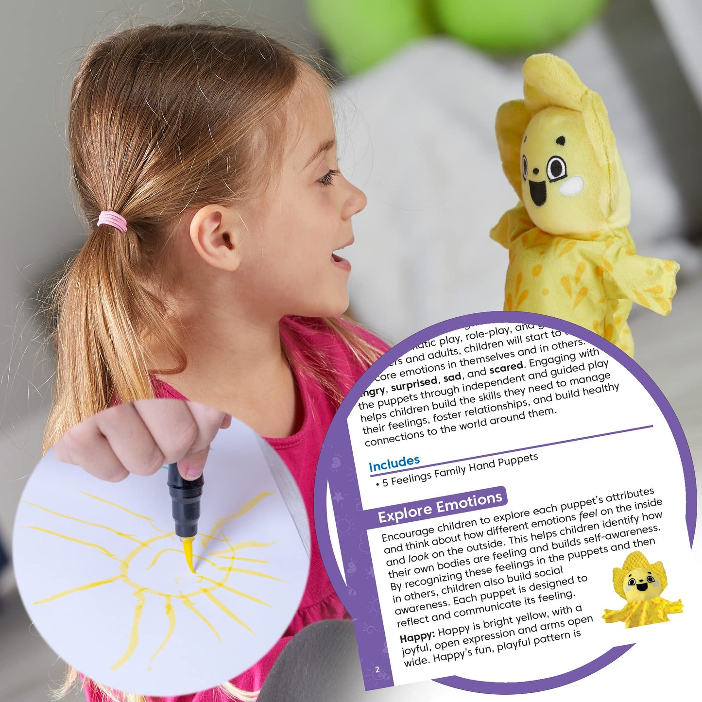 hand2mind Hand Puppets Set of 5 - Mindfulness & Emotional Learning Toys, Medium, Multi Color, Cotton