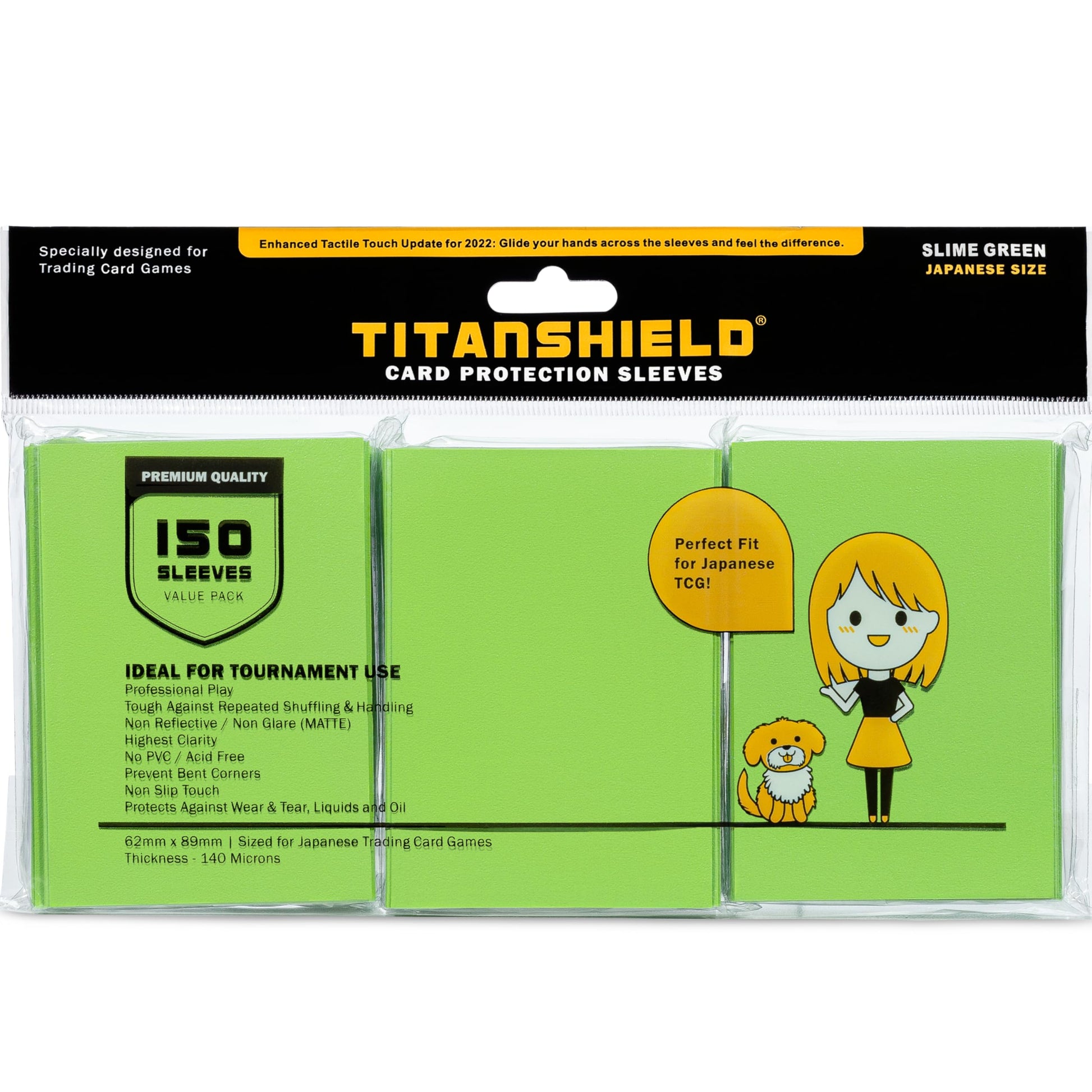 Titanshield (150 Sleeve/Slime Green Small Japanese Sized Trading Card Sleeves Deck Protector For Yu-Gi-Oh, Cardfight!! Vanguard 