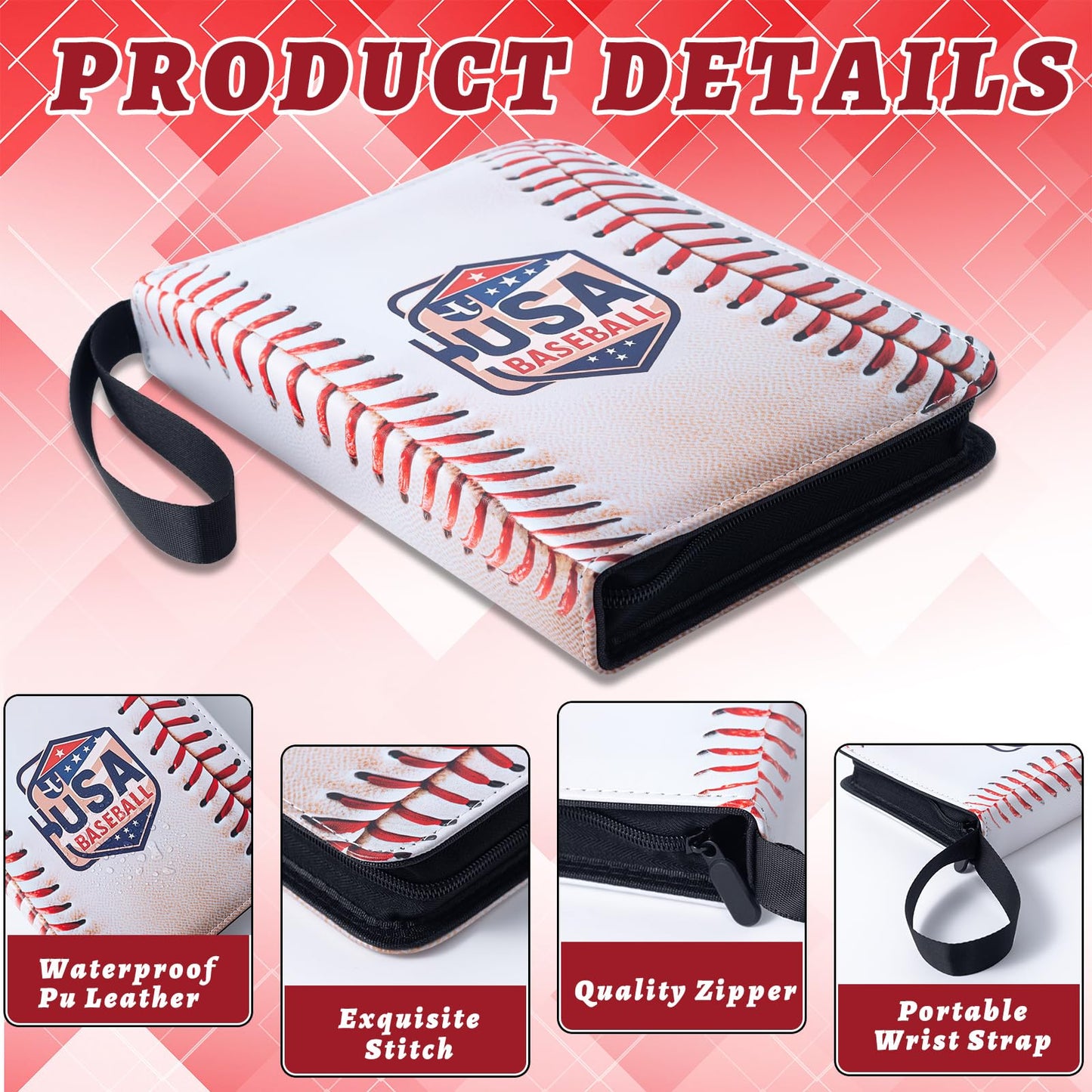 Trugq Baseball Card Binder,9 Pocket Sports Card Binder With 50 Removable Sleeves Can Hold 900 Cards,3-Ring Zipper Baseball Card