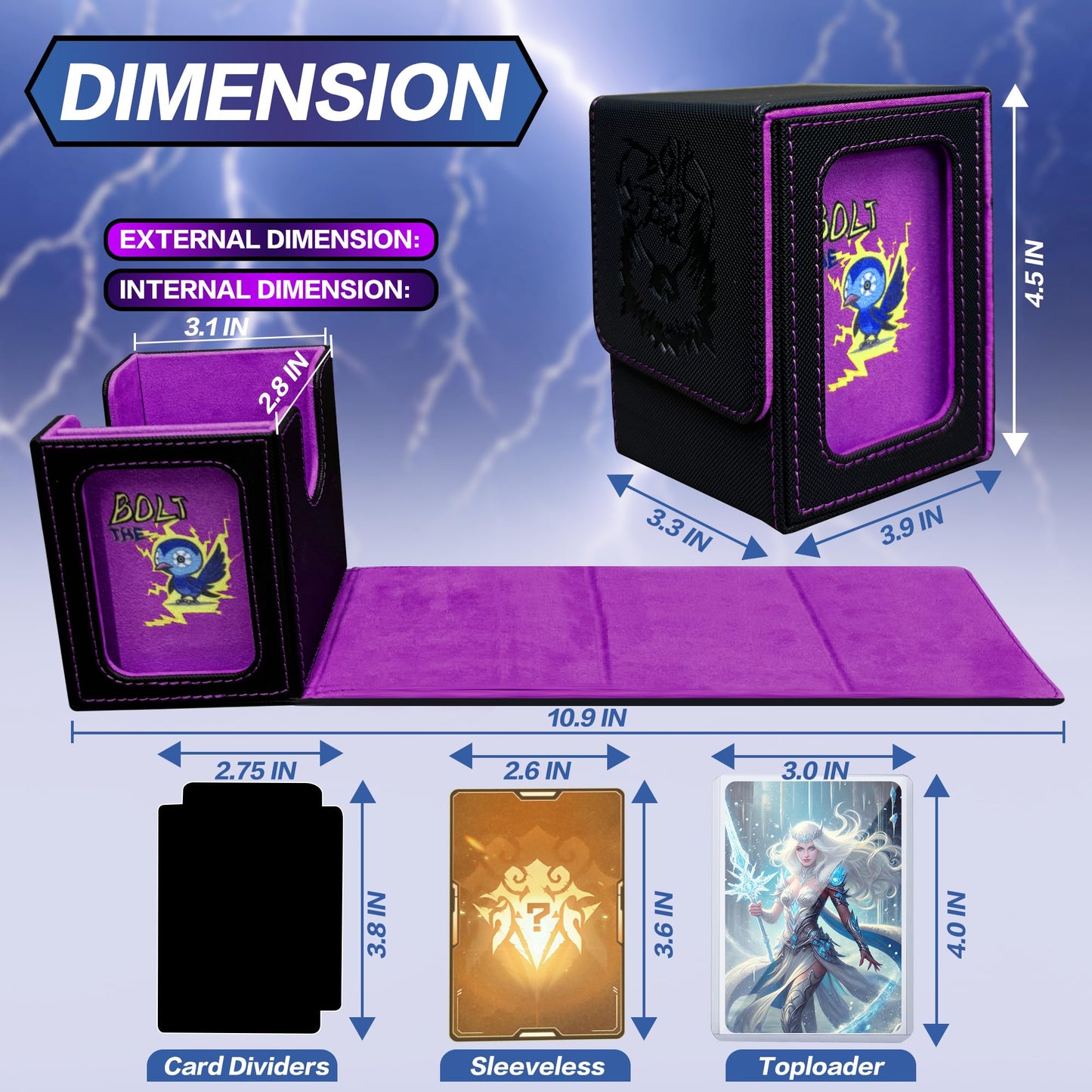 PROMAXIBINDER MTG Deck Box BTB for Commander Display, Fits 100 Double Sleeved Cards, 2 Dividers & 1 Toploader, Strong Magnet Lea