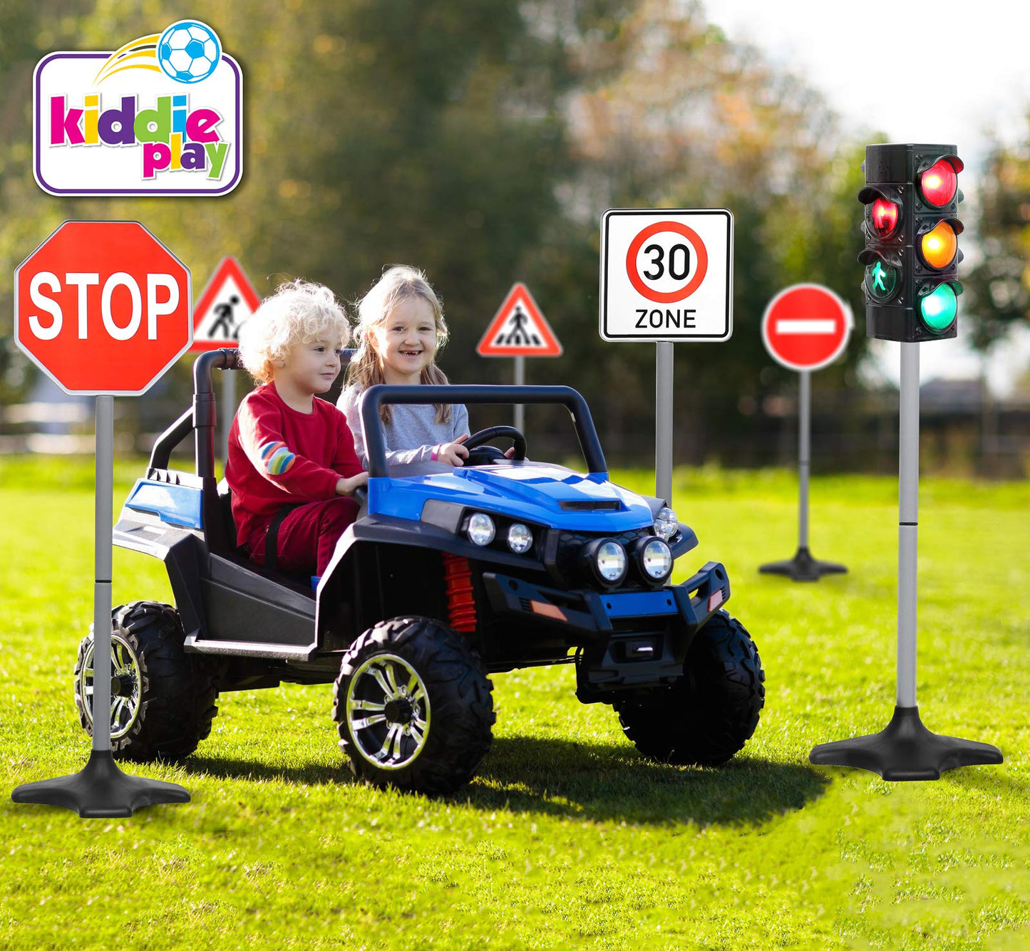 Kiddie Play Traffic Light Toy Set with 5 Street Signs, Multicolor, Model KT9326, Durable Plastic for Kids