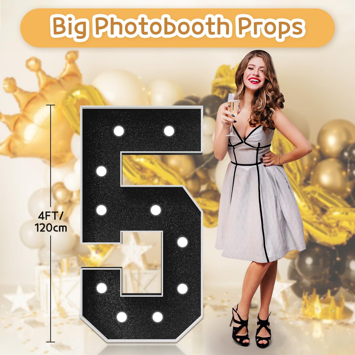 Imprsv Marquee Numbers Black Birthday Decorations: Large 4 Feet Tall Light Up Numbers 5Th 15Th 50Th 75Th Party Decor Big Mosaic