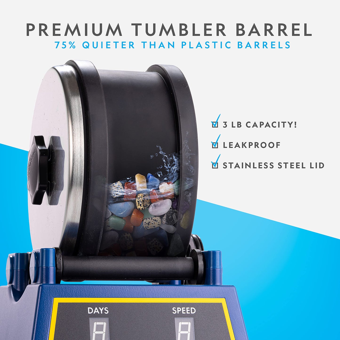 National Geographic Rock Tumbler Kit - 3 Lb. Extra Large Capacity Barrel With 3-Speed Motor & 9-Day Timer, Kit Includes Rocks Fo