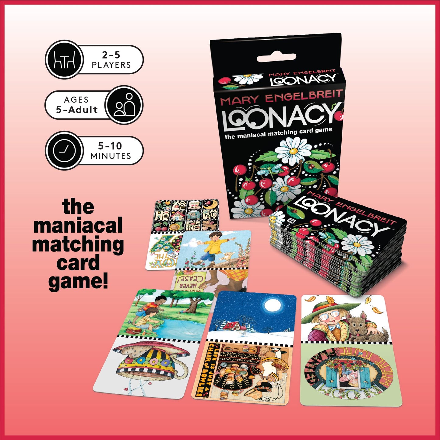 Looney Labs Mary Engelbreit Loonacy Card Game - Charming Whimsical Art, Multicolor, Model LON00088, Cardstock