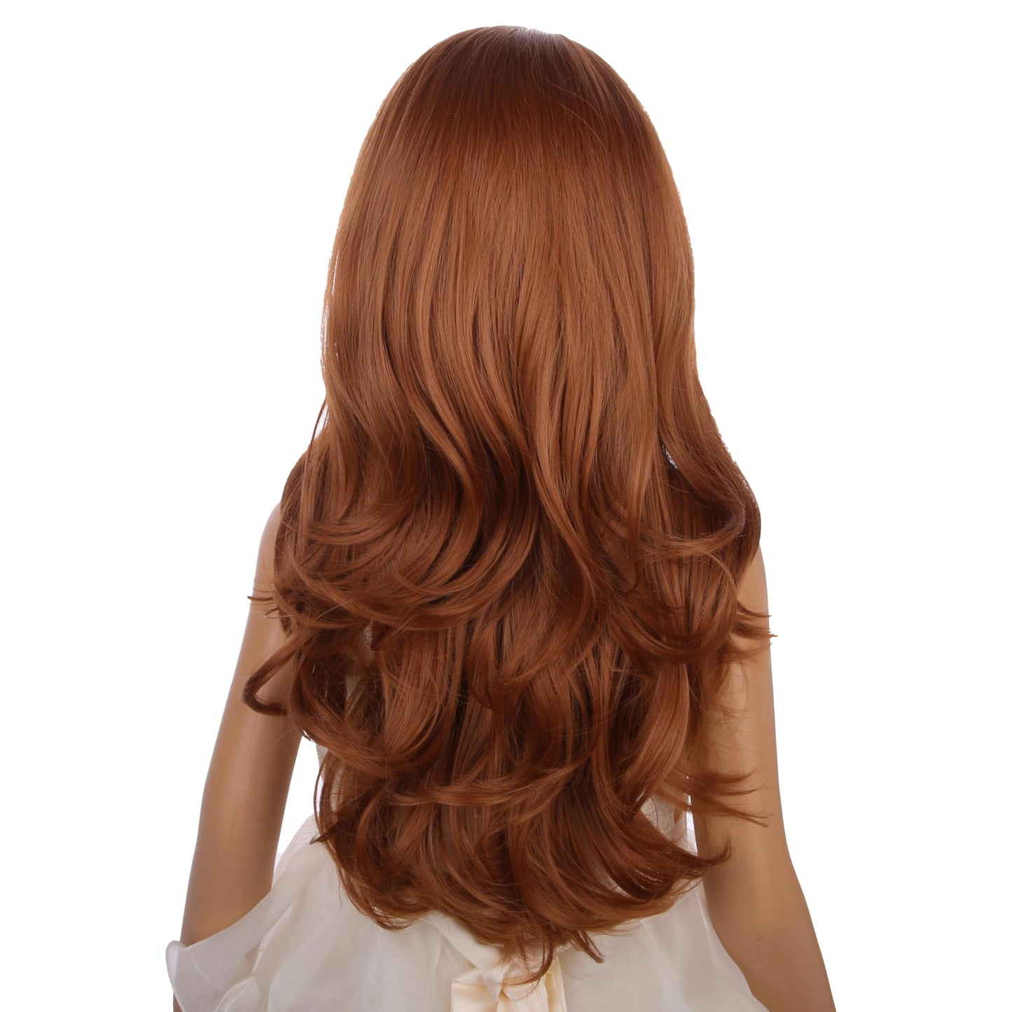 Duduwig Dark Orange Wig Kids Girls Long Orange Middle Part Wigs Children Ginger Wavy Curly Wig Synthetic Hair Wigs Hair Net Incl