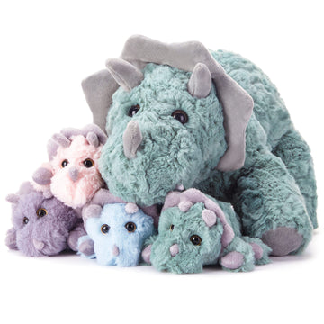 Earthsound Triceratops Dinosaur Mom And Baby Stuffed Animal Mommy Plush Toy,18'' Cute Small Mama Soft Toy With Little Babies,Gif