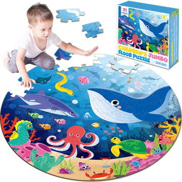 22.8 Inch Jumbo Floor Puzzle For Kids Under The Sea Large Floor Puzzle Underwater World Round Puzzles For Valentines Toddler Chi