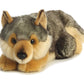 Aurora® Realistic Miyoni® Lying Wolf Stuffed Animal - Lifelike Detail - Cherished Companionship - Gray 11 Inches