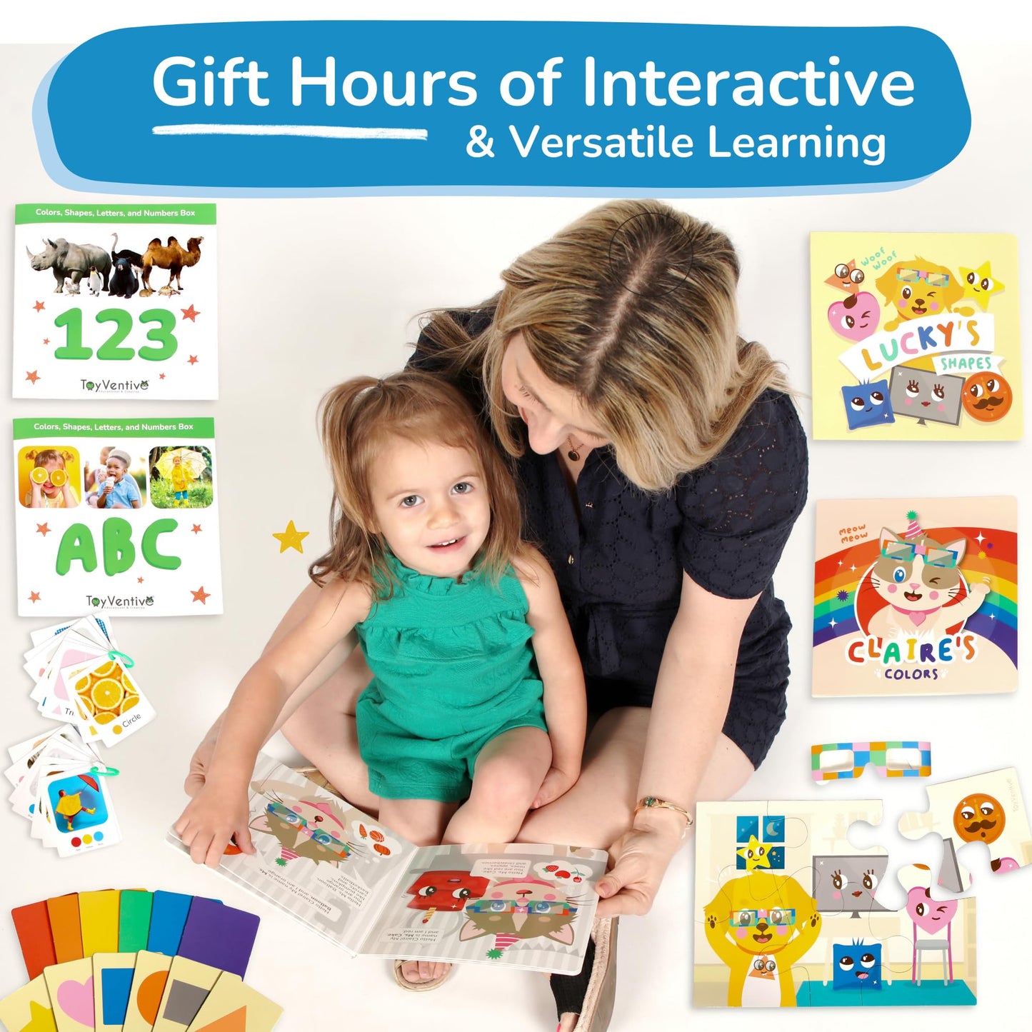 Toyventive Books, Toddler Flash Cards, And Puzzles – Educational Toys And Birthday Gifts For 1, 2, 3 Year Old Girl, Preschool Learning Activities And Games, Colors, Shapes, Letters, Numbers