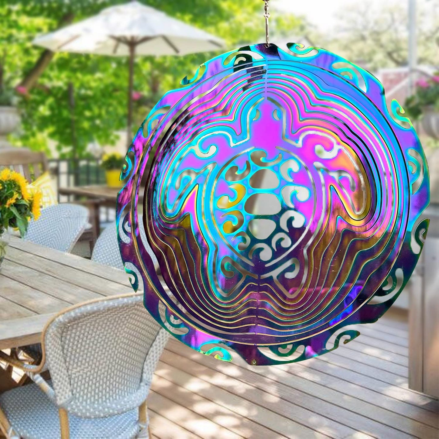 Dinoneyi Wind Spinner Outdoor Metal 3D Wind Spinner Hanging Turtle Yard Garden Decor Gifts Stainless Steel Turtle Spinners With