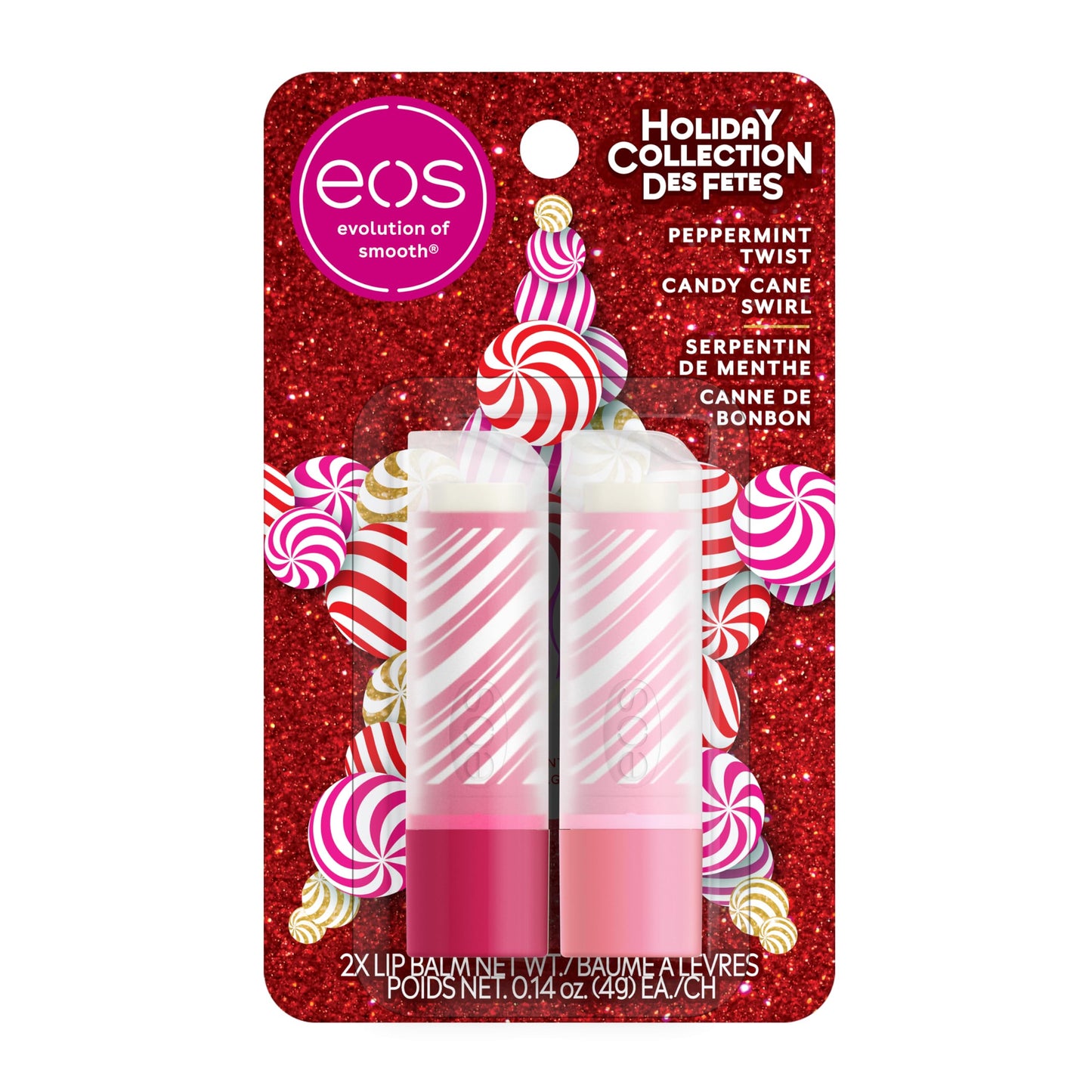 Eos Holiday Lip Balm Sticks- Peppermint Twist & Candy Cane Swirl, Limited-Edition Skincare, Stocking Stuffers, 0.14 Oz, 2-Pack
