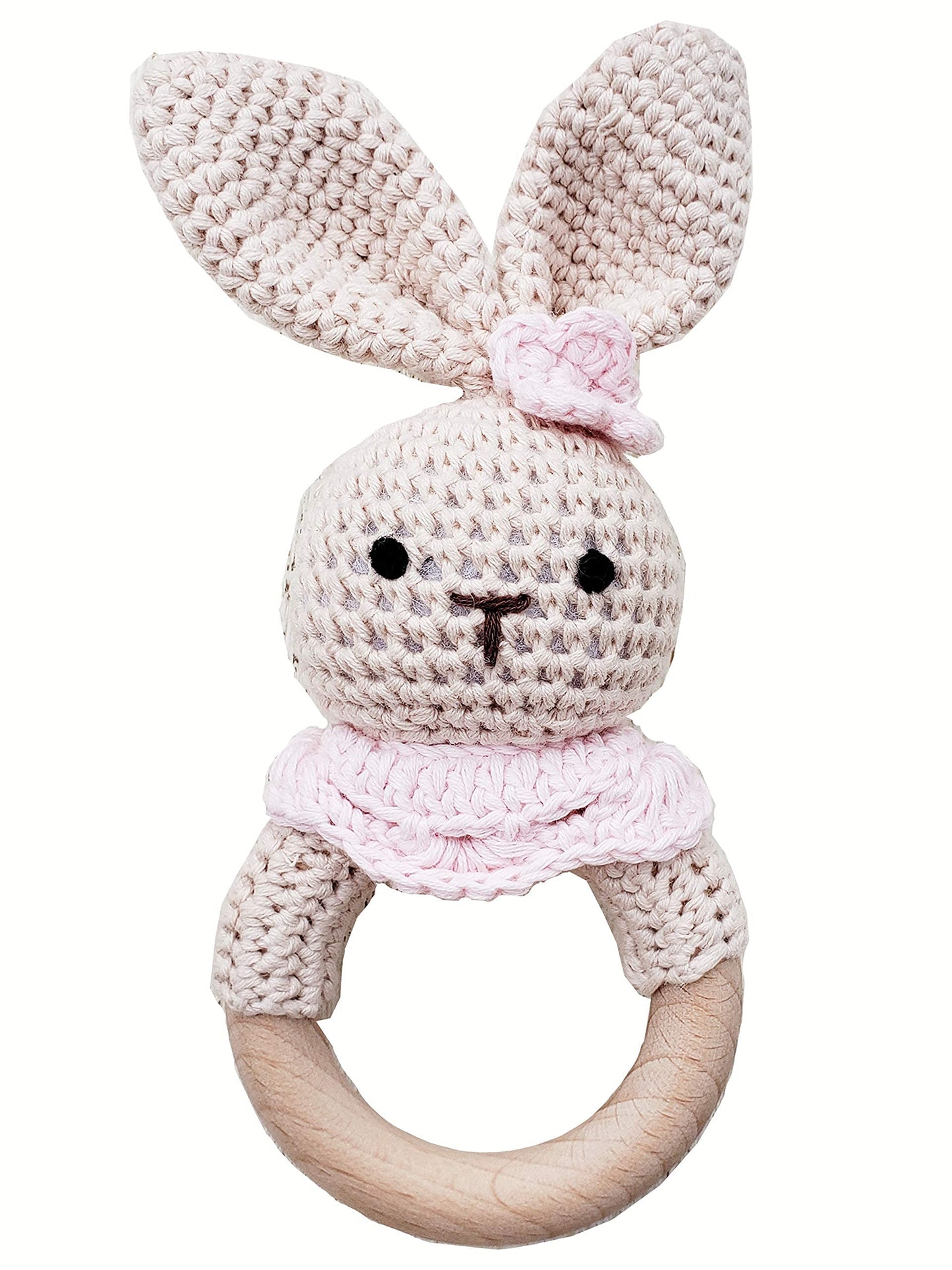 Natural Crochet Teether Toy Rattle For Baby Forest Friends Handmade Amigurumi Crochet Bunny Deer Fox On Natural Wooden Teething