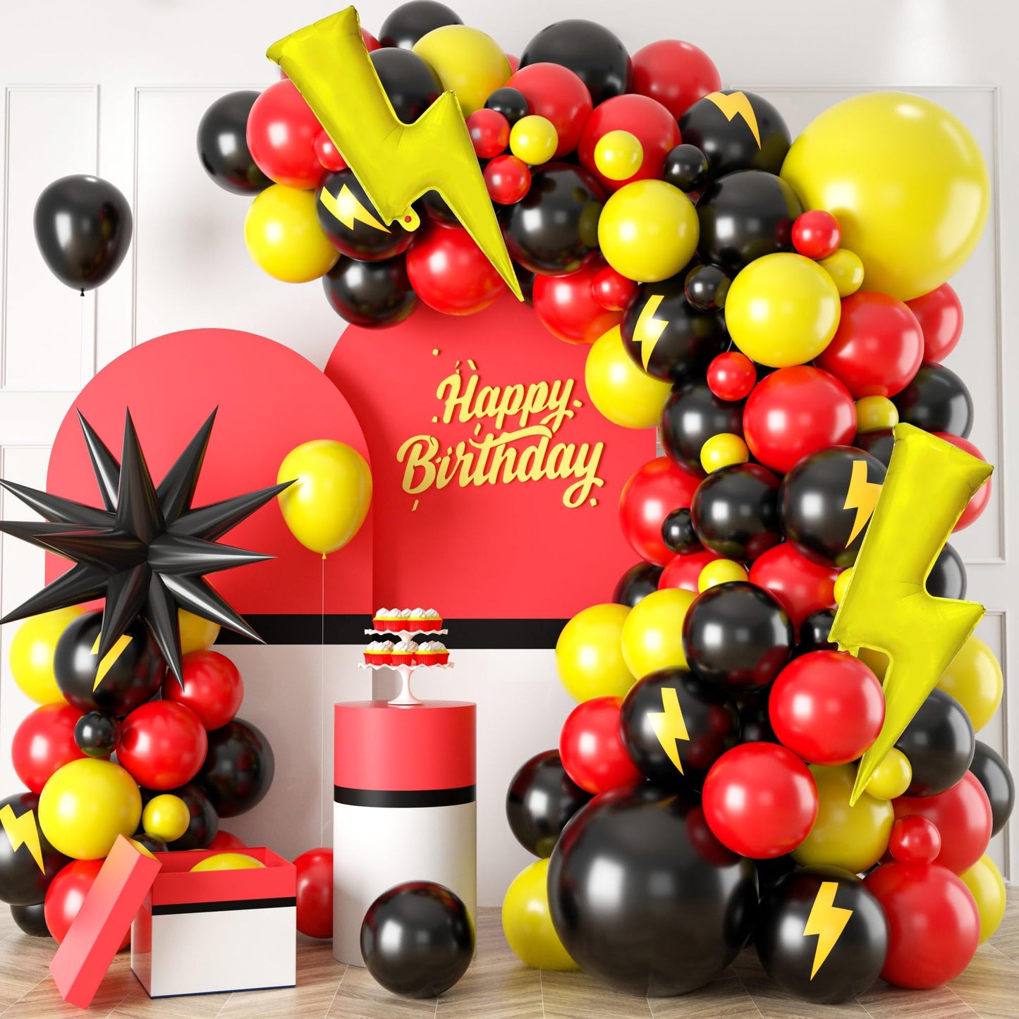 Red Black Yellow Balloon, 60 Pcs 12 Inches Cartoon Game Balloons For Kids Cartoon Theme Party Decorations Birthday Balloons Baby Shower Engagement Party Supplies