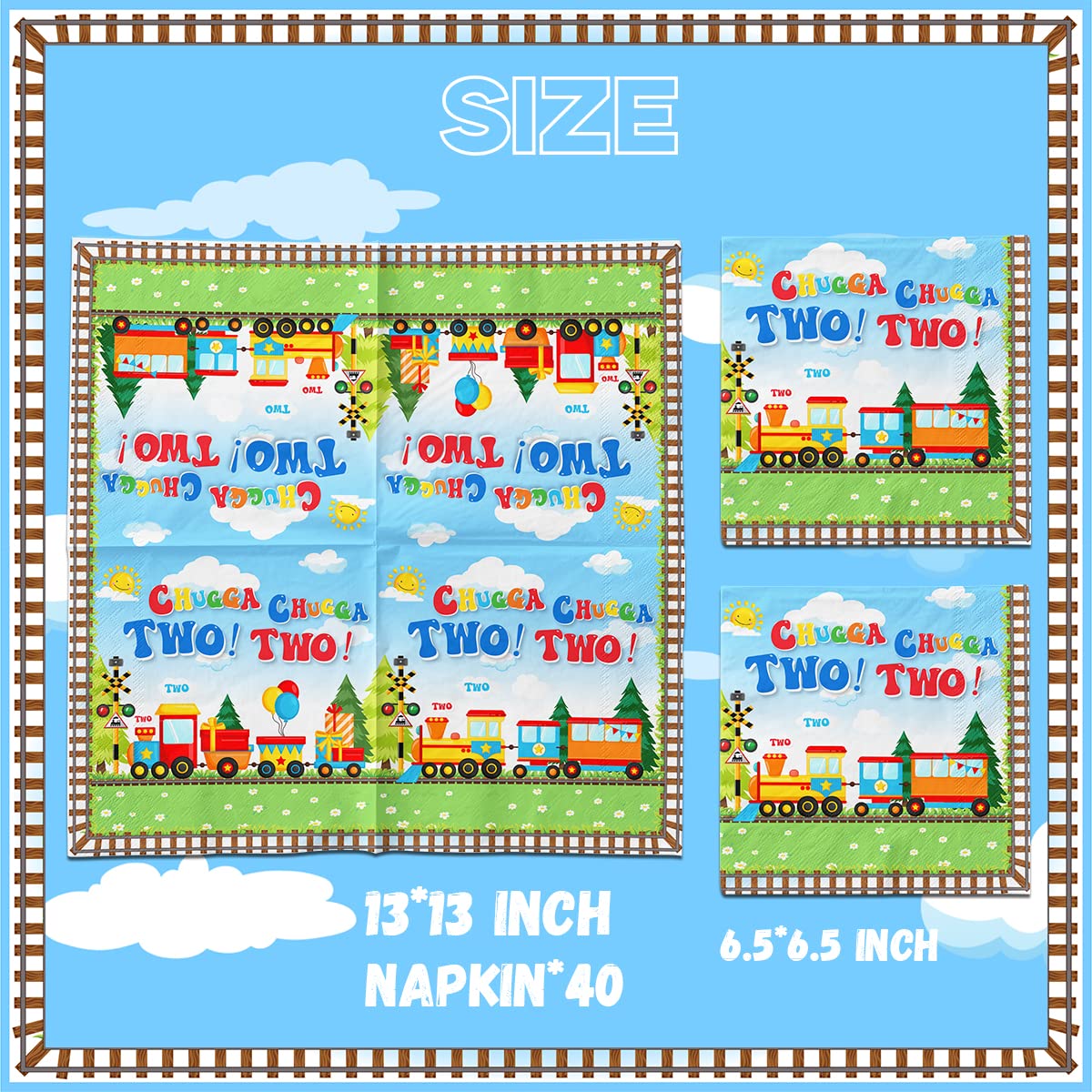 Chugga Chugga Two Two Party Supplies,40Pcs Train Birthday Party Napkins Chuagaa Chugga Two Two Transportation 2Nd Birthday Party