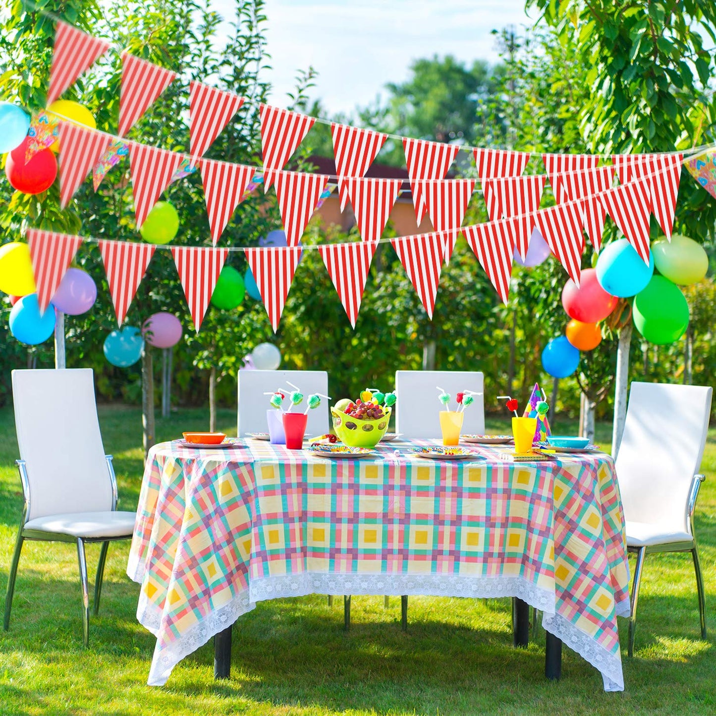 5 Packs Carnival Circus Party Decorations Supplies, Circus Carnival Bunting Banner, Red and White Pennant Banner Triangle Buntin