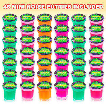 Artcreativity Mini Noise Putty For Kids - Bulk Pack Of 48 Slime - Assorted Vibrant Colors, Birthday Party Favors, Goodie Bag Stuffers, Piñata Filler, Funny Prank Toy, For Boys And Girls