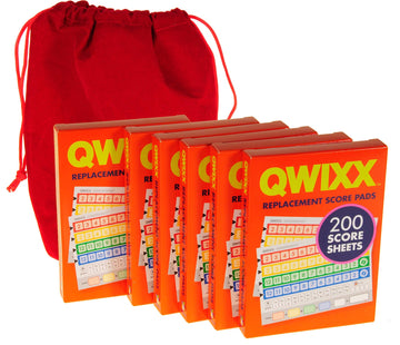 Qwixx 6 Replacement Score Pad Packs - 1,200 Score Sheets || Bonus Red Velvet Drawstring Pouch || Bundled Items