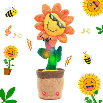 Easfan Dancing Sunflower Singing Talking Shaking Glowing Interactive Toy Repeats What You Say Electric Cute Sunflower Plush Toy