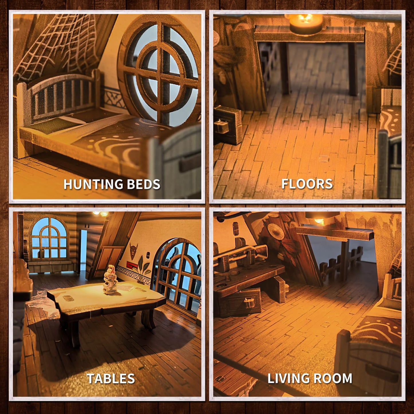 Model Kit mature-themed Miniature House Kit  Doll Houses Book Nook DIY Kit with Furniture and USB -LED Light  Bookshelf Miniature Scenes  Dollhouse Kits for mature-themeds  Children (Hunting-Cabin)