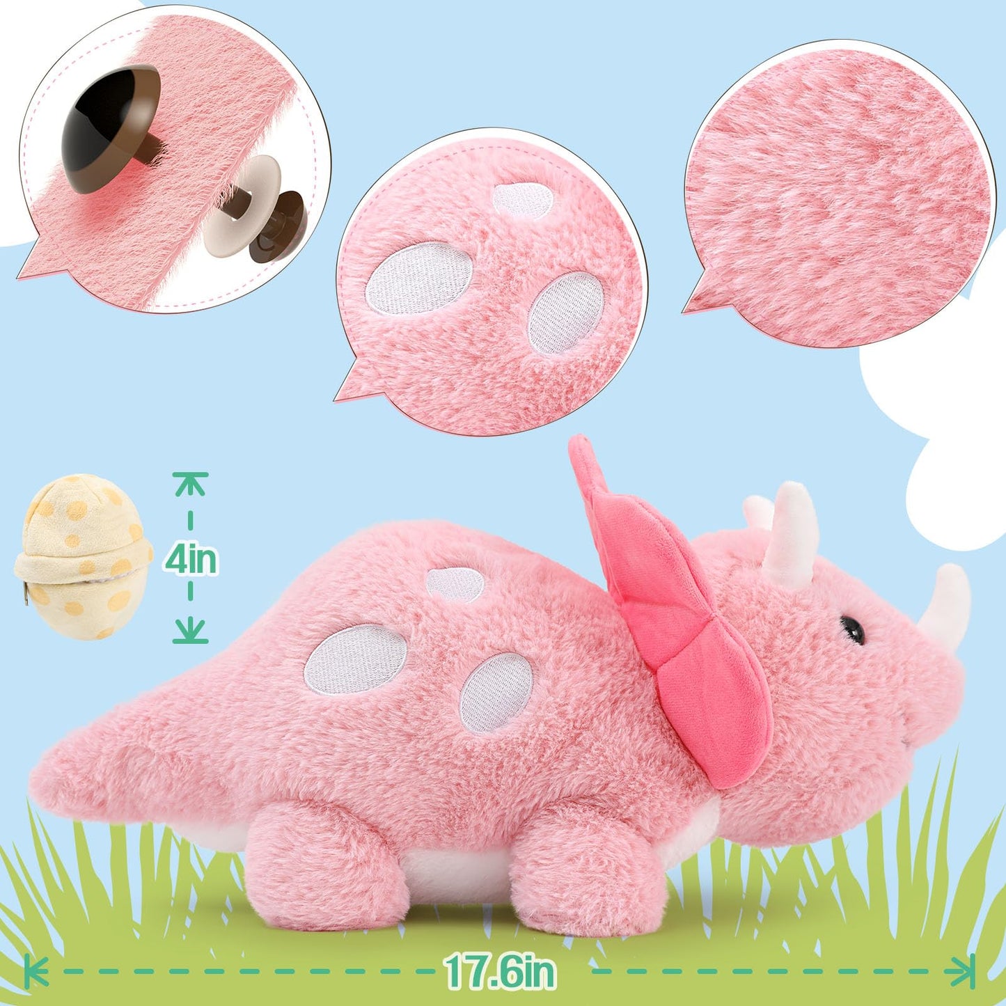 Karister Plush Dinosaur Stuffed Animals Set - Pink Mommy Dinosaur with 3 Baby Dinosaurs (Triceratops, Stegosaurus, Diplodocus)