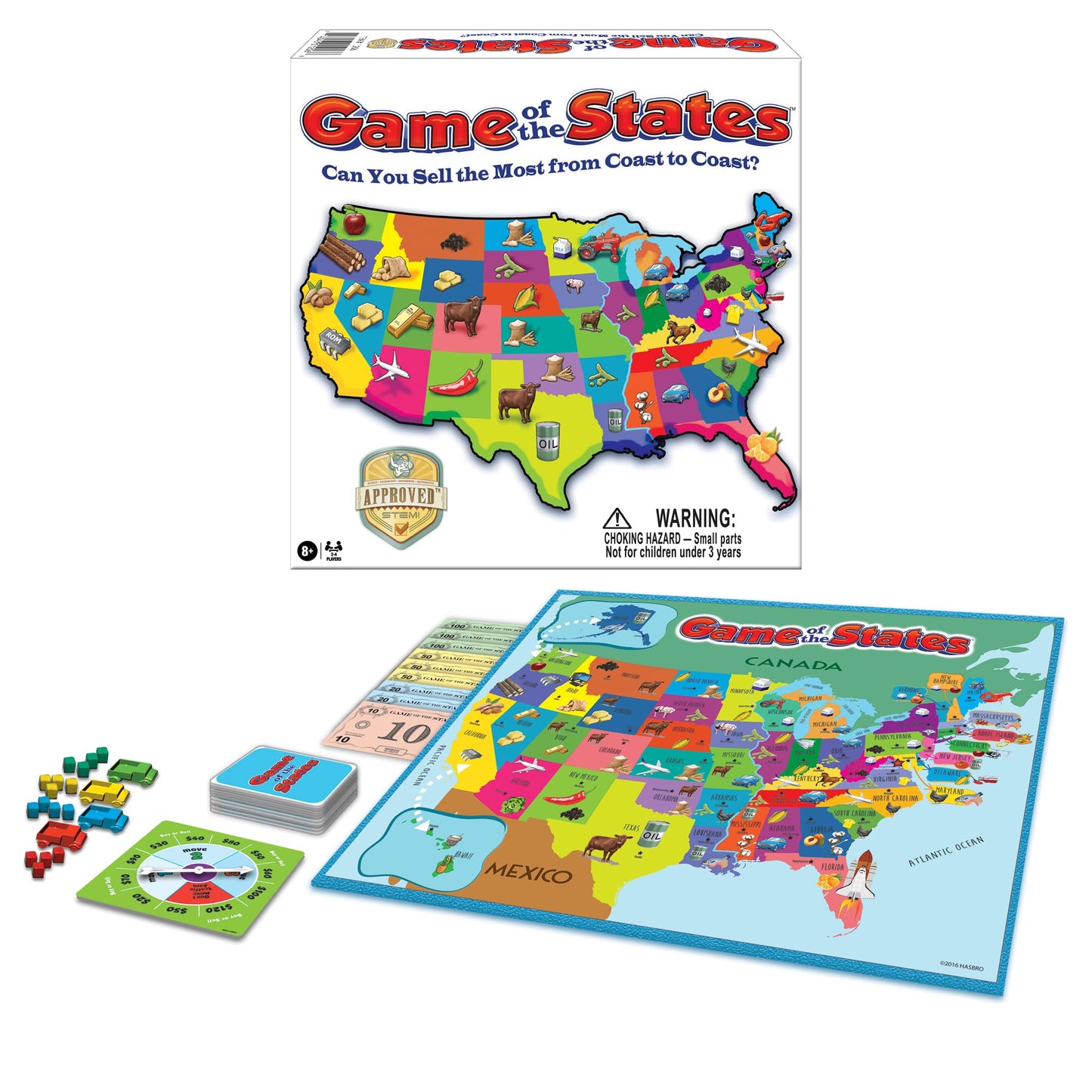 Winning Moves Game of The States - 1970's Artwork, Cardboard, 2-4 Players, Ages 8+, Multicolor