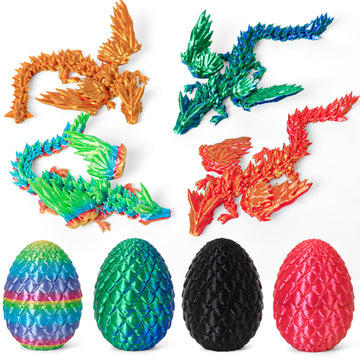 3D Printed Dragon Eggs with Dragon Inside  Easter Mystery Dragon Egg Articulated Crystal Dragon Fidget Toy  Surprise 3D Printed Dragon Egg with Wings Flying Animals Toy Easter Basket Stuffers 4PCS(B)