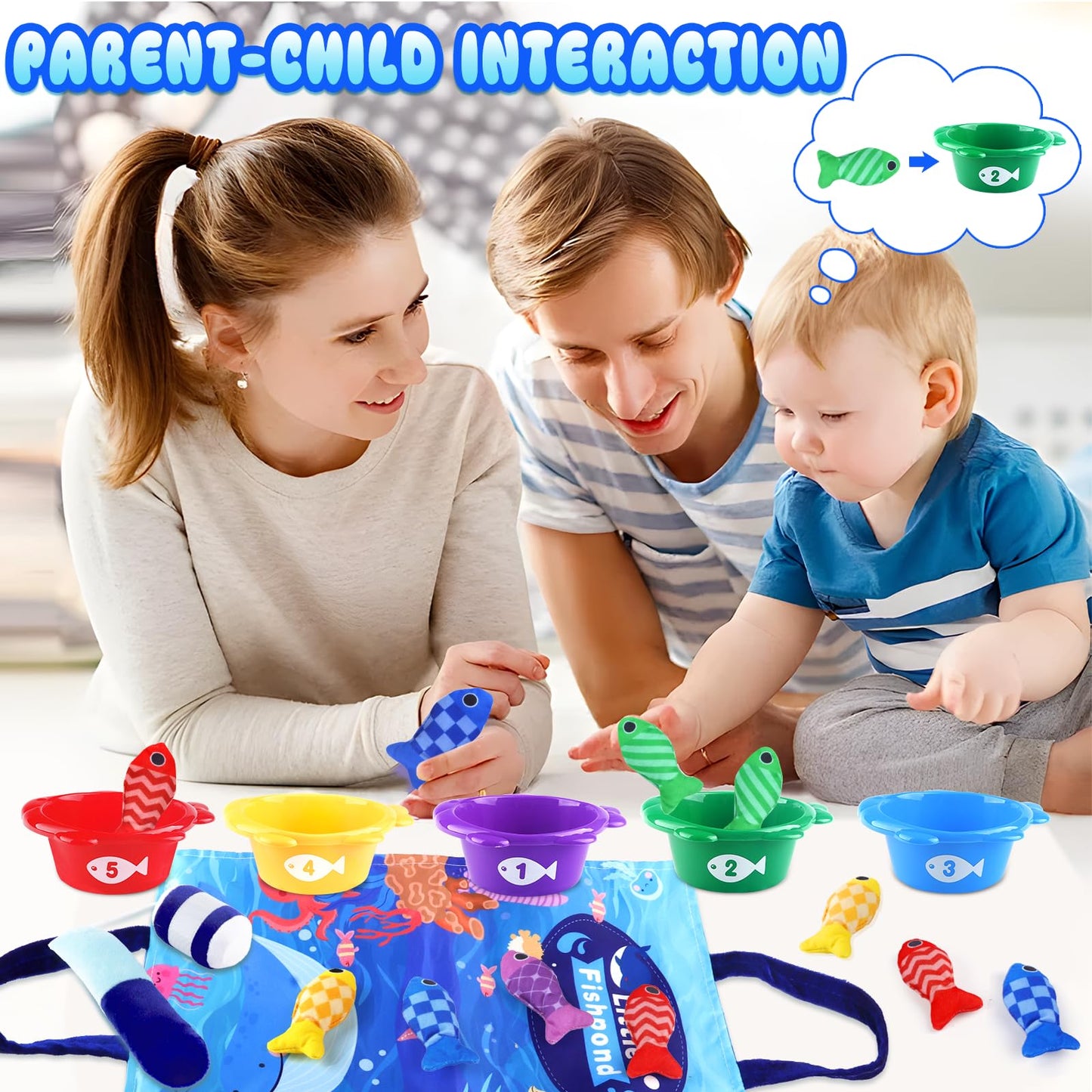 Montessori Fish Toys, 22 Pcs Cloth Fishing Game For Toddlers 6 To 12 Months Girls Boys, Baby'S Sensory Toy With Stacking Cups, N