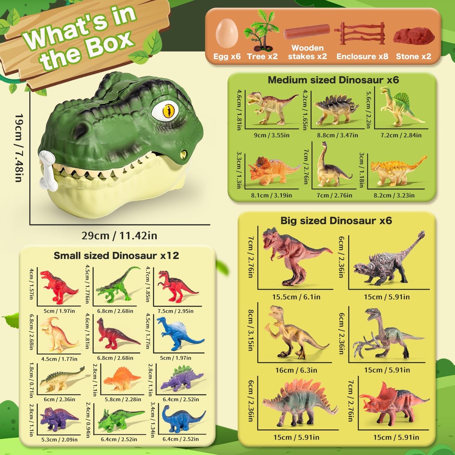 RISUNTOY Dinosaur Toys Set - 45PCS Realistic PVC Figures with Eggs, Trees & Fence, Educational Playset for Kids 3-5, Multicolor