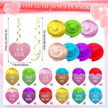 Faccito 30 Pcs Valentines Day Hanging Decorations Valentines Day Glitter Hearts Swirl Ceiling Hanging Ornaments Conversation H
