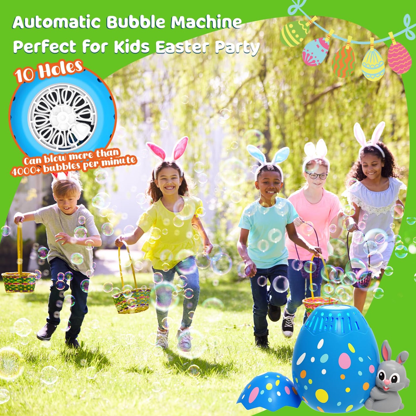 Easter Egg Bubble Machine For Kids Automatic Bubble Blower Rabbit Bubble Maker For Outdoor Easter Party Gift For Toddlers Blue