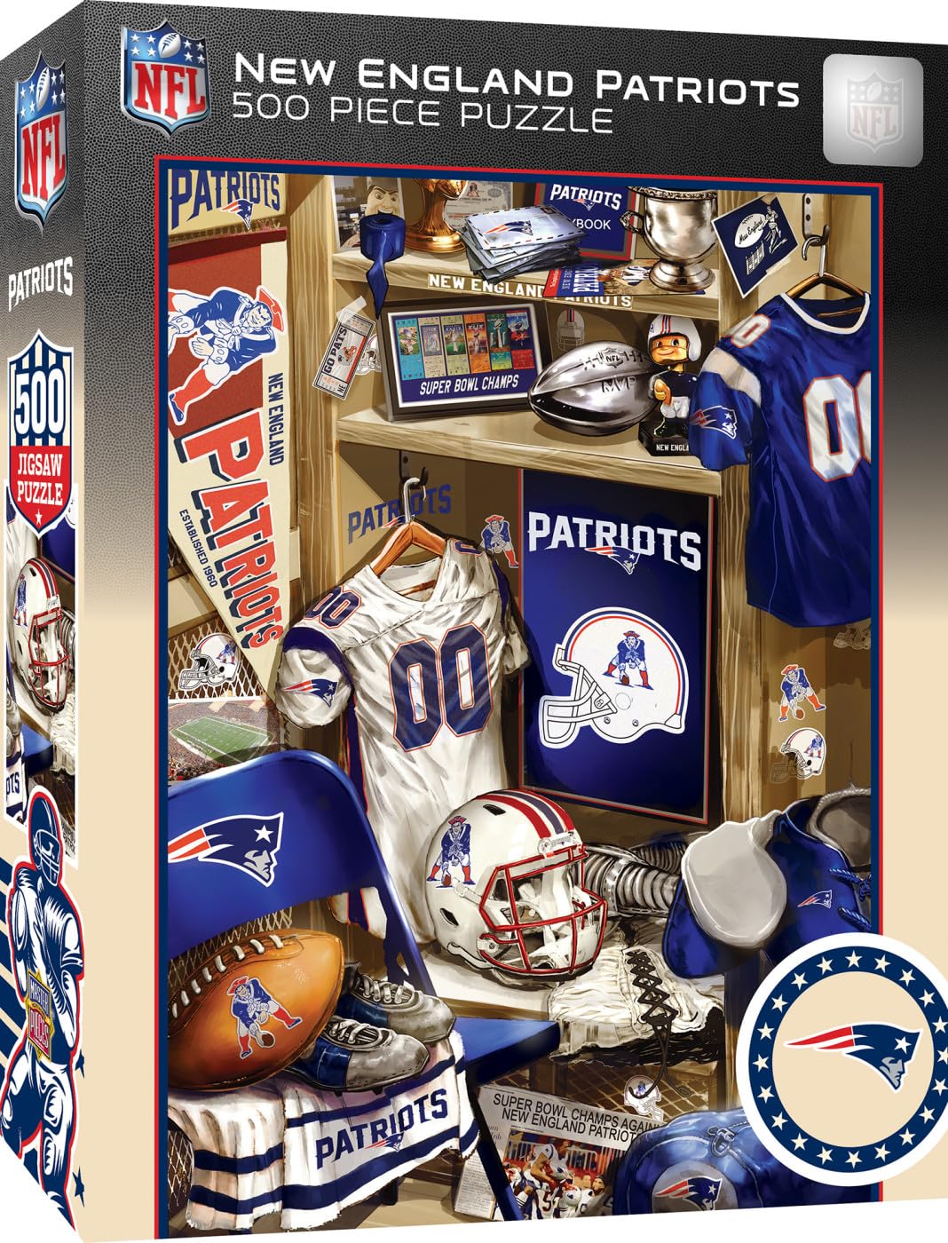 MasterPieces Game Day 500 Piece Jigsaw Puzzle for Adults - NFL New England Patriots Locker Room - 15x21
