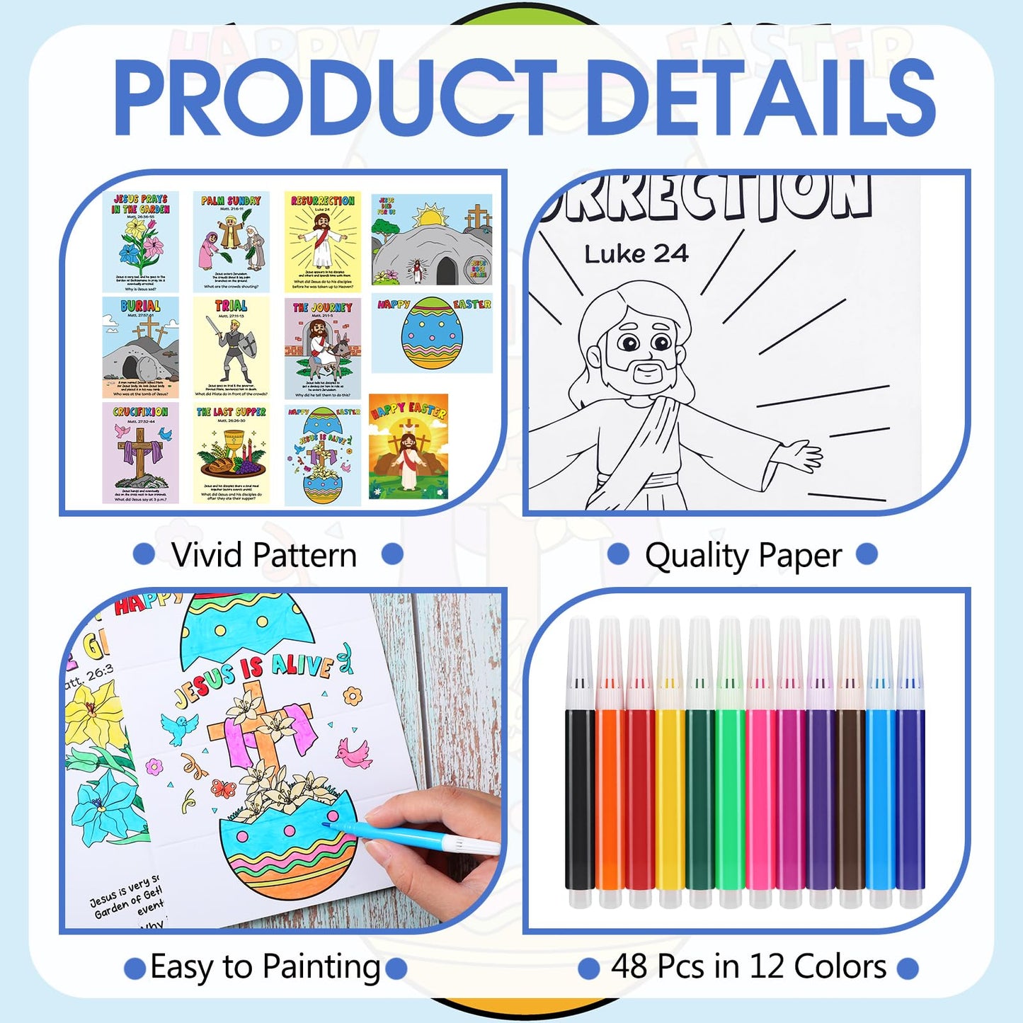 Motiskyy 30 Sets Easter Story Coloring Cards Christian Holy week Coloring Craft Bible Jesus Christ Resurrection Religious Script