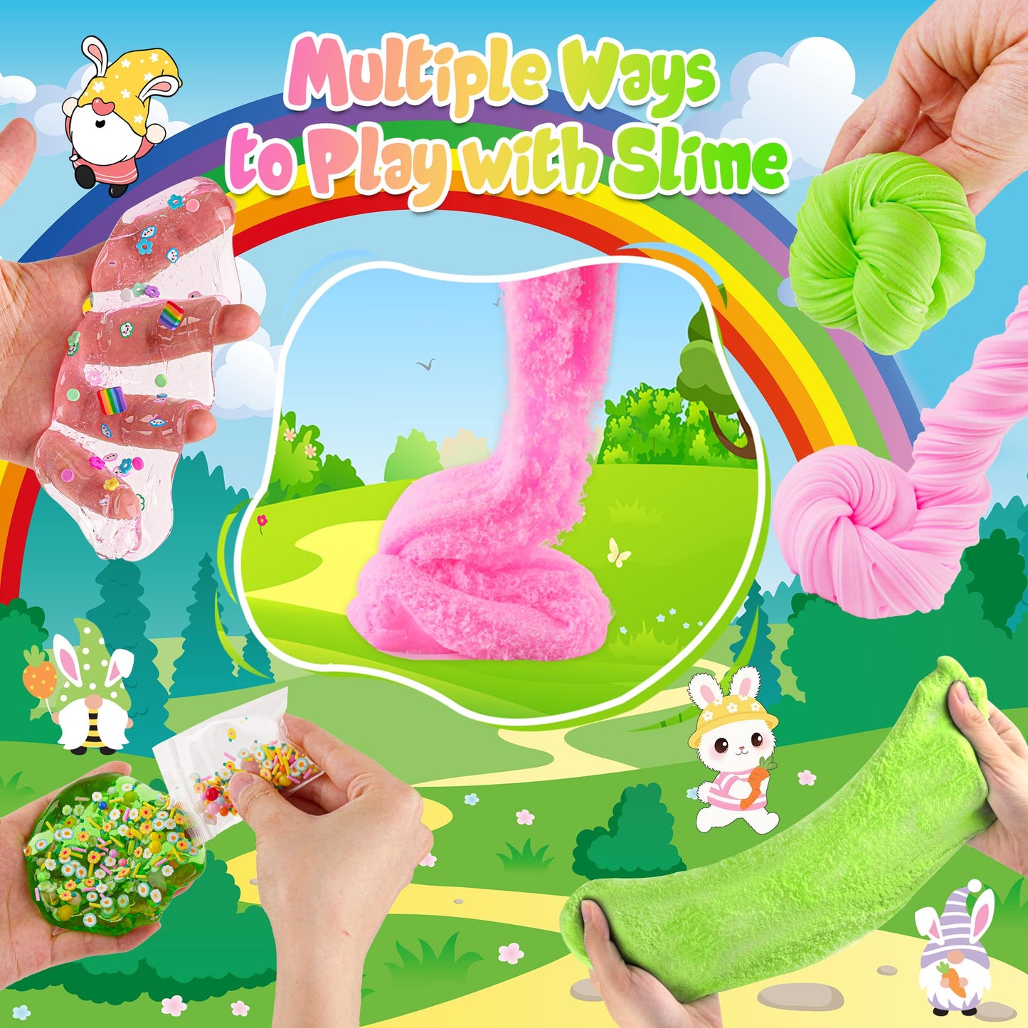 Lawoho 6 Packs Bunny Pink Slime Kit -Cloud Clear Butter Slimes With Easter Charms & Add-Ins, Soft Fluffy Slimes Kits For Girls &