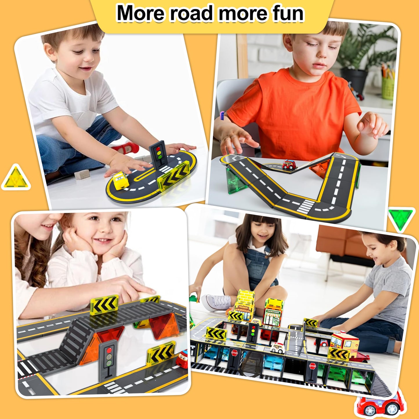 Drofex Upgraded Magnetic Tiles Road & Train Dual-Sided Expansion Pack, Magnetic Building Blocks Construction Toys For 3+Year Old