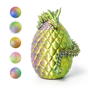 Flavery 3D Printed Dragon In Egg - Tricolor Egg With Flexible Crystal Dragon Inside, Colorful Fidget Toy, Birthday Gift, Desk Pe