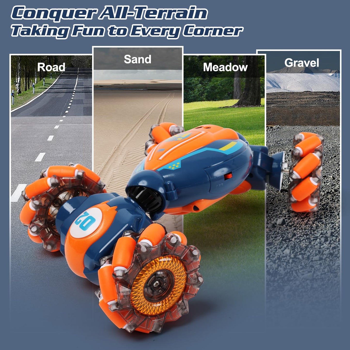 QXHOL Gesture Sensing RC Stunt Car - Boys Toys Age 6-8-12, 4WD Hand Controlled Remote Control Twist Car with Light & Music, Cool
