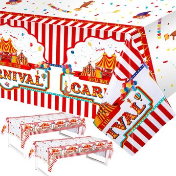 3 Pack Carnival Theme Party Tablecover Carnival Tablecloth for Carnival Theme Party Table Decorations Red and White Striped Tabl