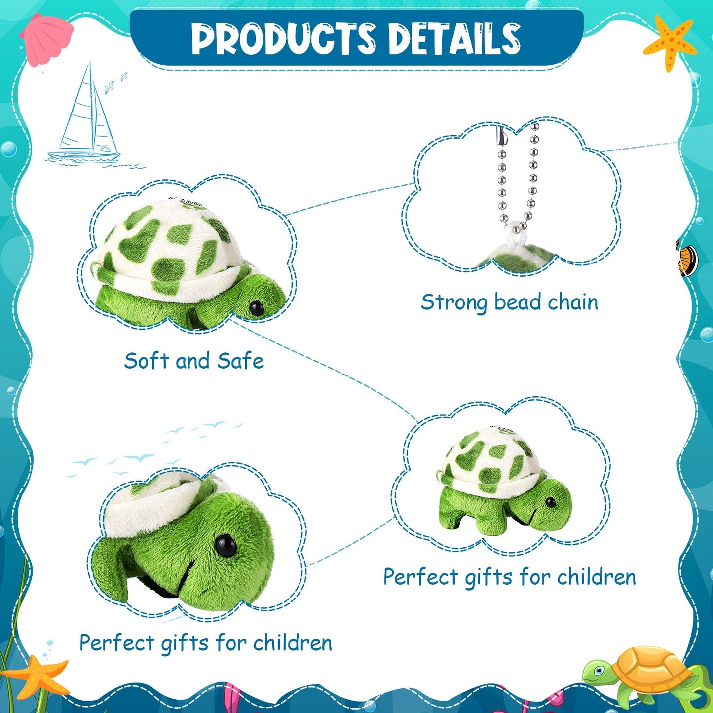 Zomiboo 12 Pcs Mini Animal Plush Toys Dolphin Sea Turtle Stuffed Animals Small Tiny Ocean Mini Plush Toys For Keychain Decoratio