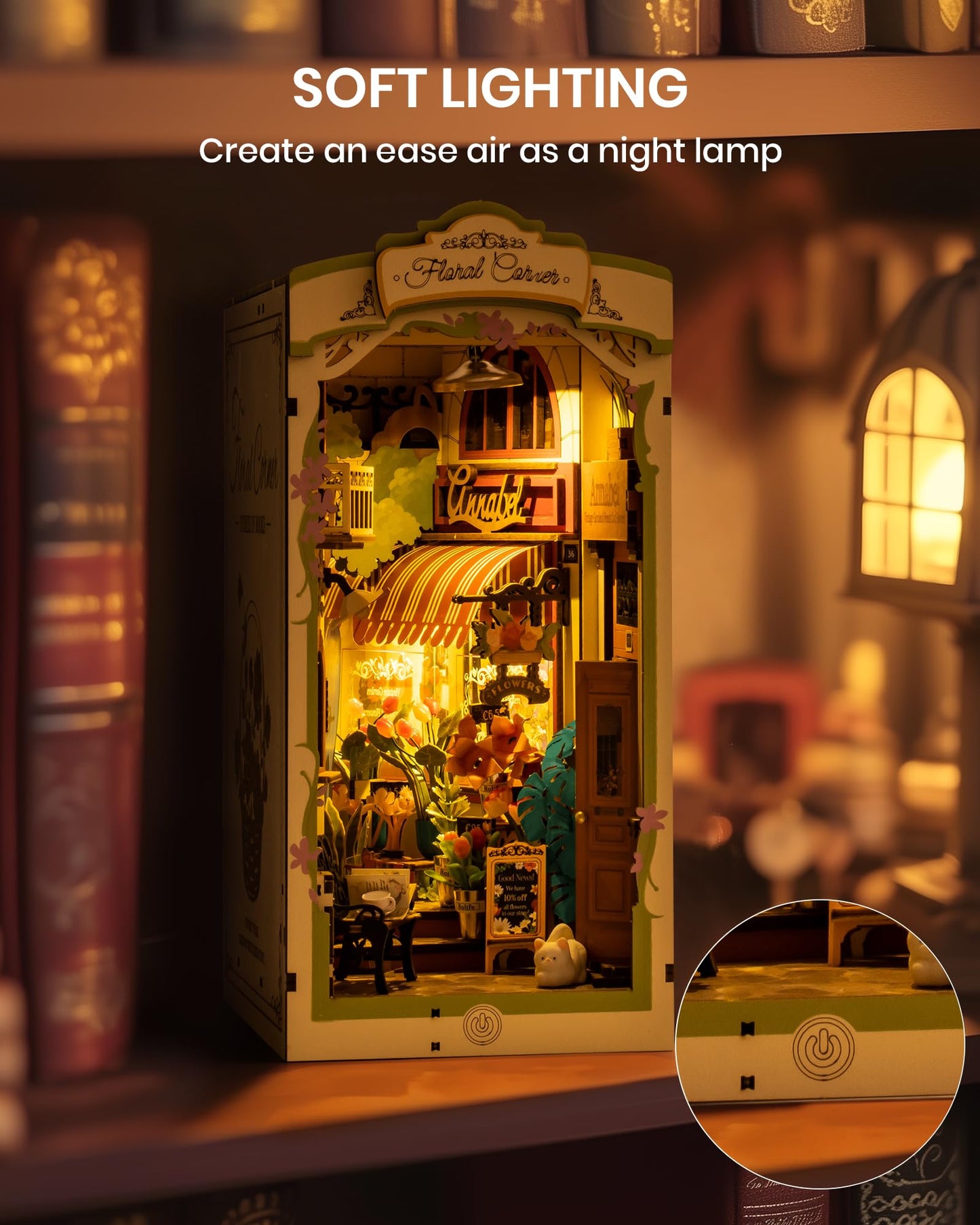 Rowood Book Nook,Booknook Diy Kit With Dust Cover,3D Wooden Puzzle Decorative Bookend Miniature Dollhouse Kit Bookshelf Insert A