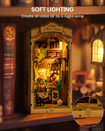 Rowood Book Nook,Booknook Diy Kit With Dust Cover,3D Wooden Puzzle Decorative Bookend Miniature Dollhouse Kit Bookshelf Insert A