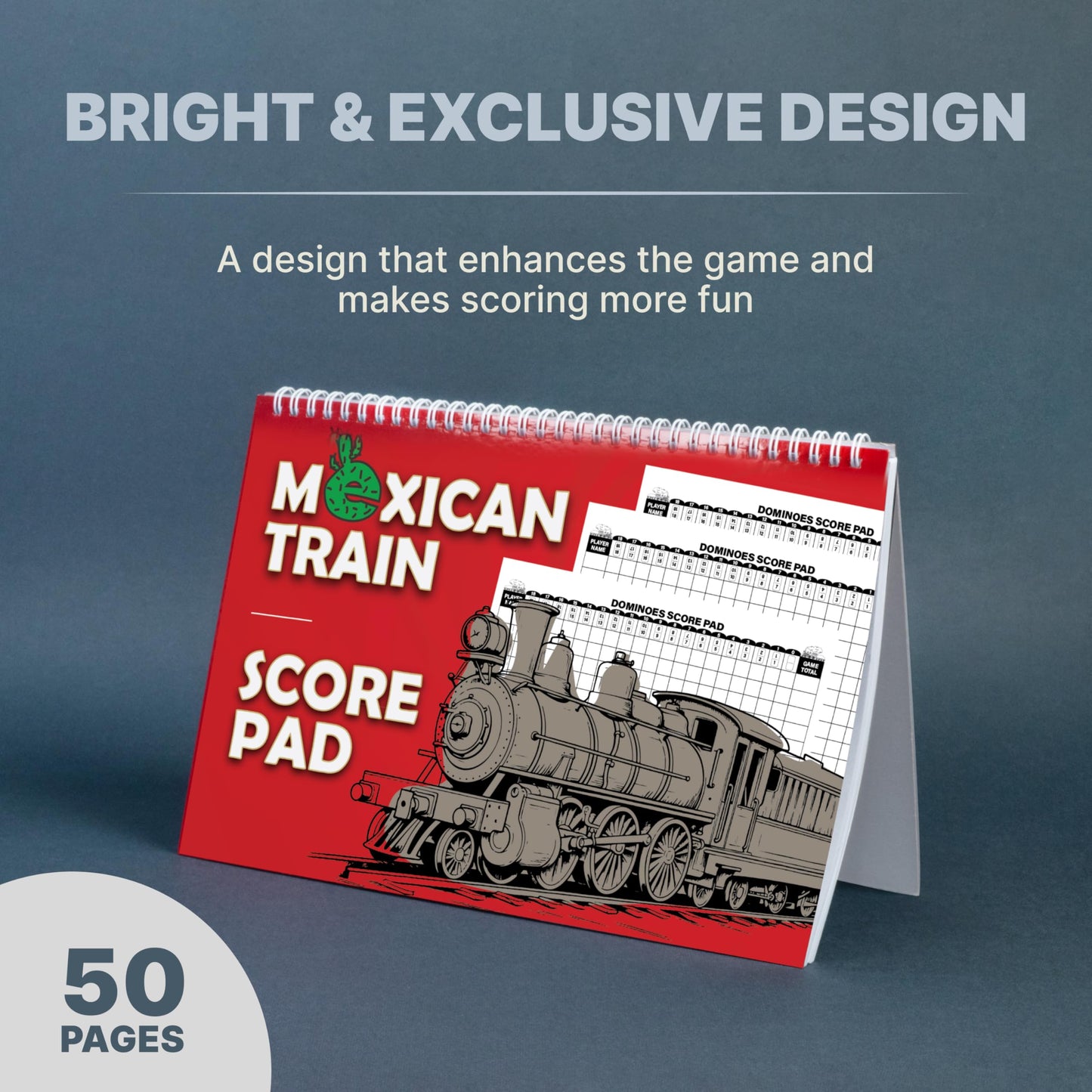 Extra Large Mexican Train Score Pads 11.3x7.9 in - 50-Page Mexican Train Accessories for Classic Domino Game - Mexican Train Score Sheets for Easy Game Tracking