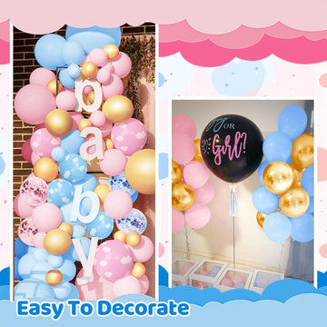 154 Pieces Gender Reveal Decoration Gender Reveal Balloon Garland Arch Kit Pastel Pink Blue Gold White Cloud Balloons Baby Showe