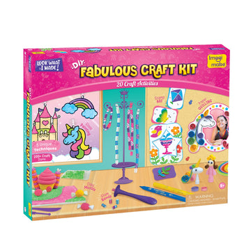 Imagimake Fabulous Craft Kit-Arts And Crafts For Kids Ages 6-8-Suncatcher Kits For Kids-Air Dry Clay, Paper Quilling Kit, Stamp For Kids- Princess, Unicorn Toys- Gifts For 5, 6, 7, 8, 9 Year Old Girls, Multicolour