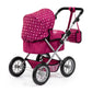 Bayer: Dolls Pram Trendy With Shoulder Bag And Underneath Shopping Basket, Bordeaux, Red With Pattern