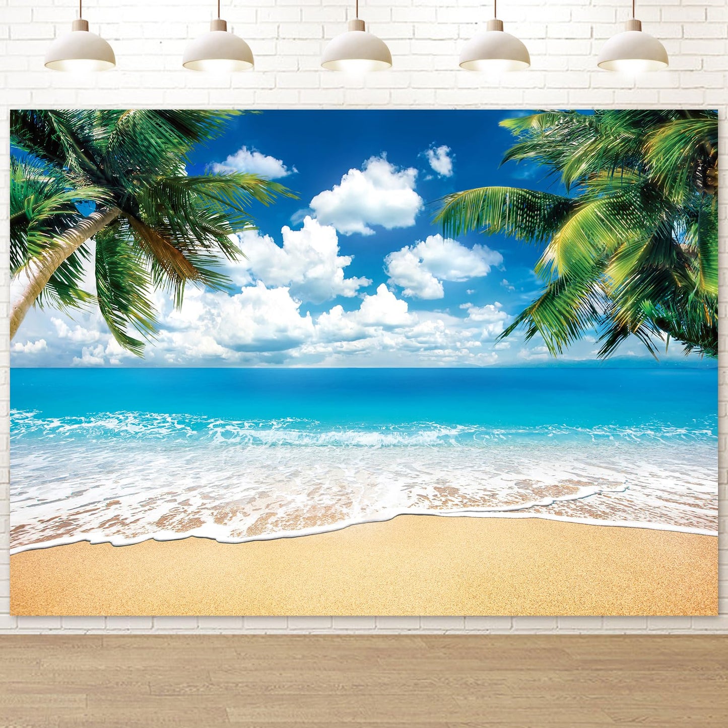 Humkat Hawaiian Beach Ocean Backdrop, 7X5FT Cloth Fabric Summer Tropical Party Background for Indoor and Outdoor Decoration, Pal