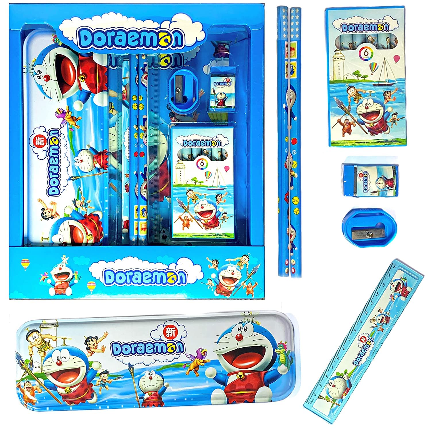 Toyziez Stationery Set For Girls/Boys  Doraemon Pencil Box Set For Kids For School  Kids Gift Set,Pack Of 1 (Doraemon Statione