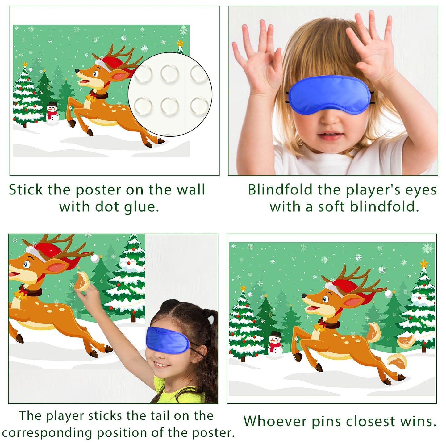 Morcheiong Pin The Tail On The Deer Christmas Game With 36 Tails, Christmas Party Favors Activities Supplies Decorations For Kids